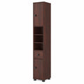 Kompakter COSTWAY Badezimmerschrank mit Türen & Schublade, verstellbare Einlegeböden, platzsparender Hochschrank, 20x20x180 cm, dunkelbraun