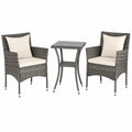 COSTWAY Rattan Balkonmöbel-Set für 2 Personen mit Sitzkissen und Glastisch, ideal für Garten, Veranda und Poolbereich (Mix Grau+Weiß)
