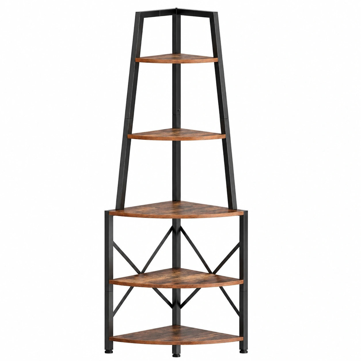 HOOBRO 5-stufiges Eckregal mit LED-Licht, Vintagebuch- und Pflanzenständer für Wohnzimmer, Küche und Büro, 42 x 42 x 172,5 cm, Braun und Schwarz