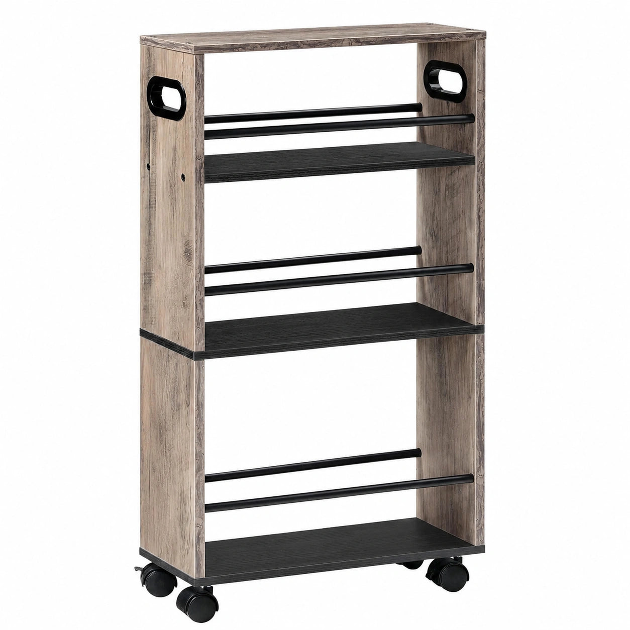 HOOBRO Servierwagen mit 4 Ebenen, Schmaler Küchenwagen mit 360° Drehrollen, 45x15x80 cm, Vielseitiges Regal für Küche, Bad und Wohnzimmer, Greige