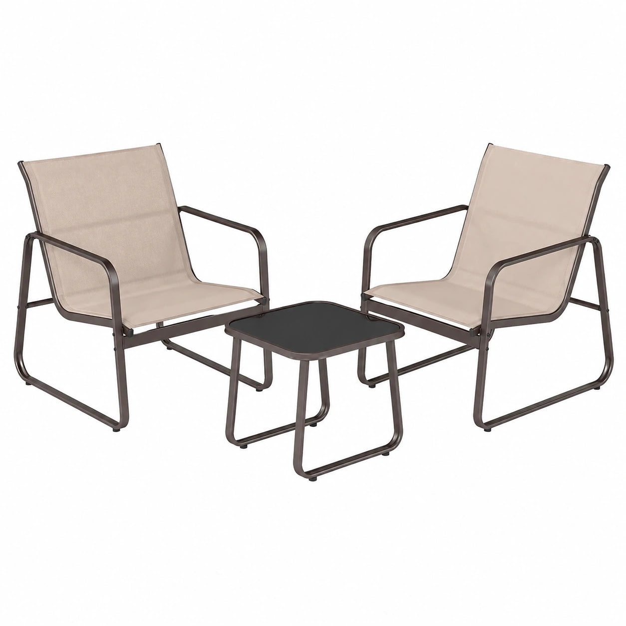 GOPLUS 3-teiliges Gartenmöbel-Set, Bistroset mit 2 Stühlen und Tisch, Balkon- und Terrassenmöbel in Braun