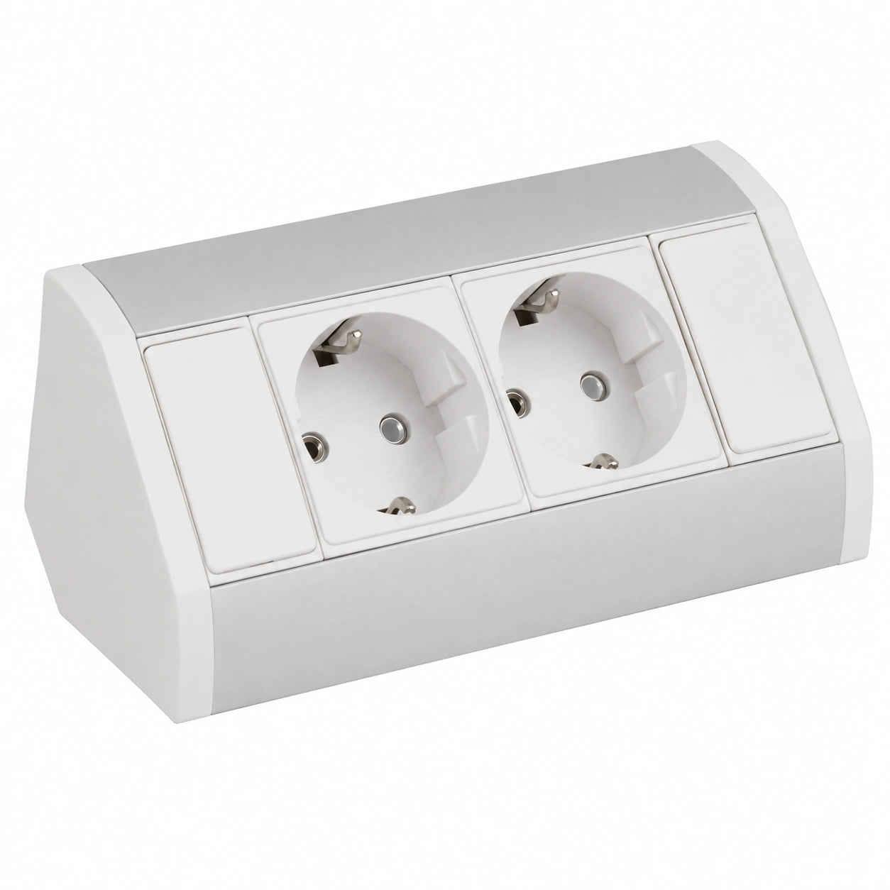 Ecksteckdose aus Aluminium für Küche und Bad, 2-fach, 15 cm Kabel, Weiß