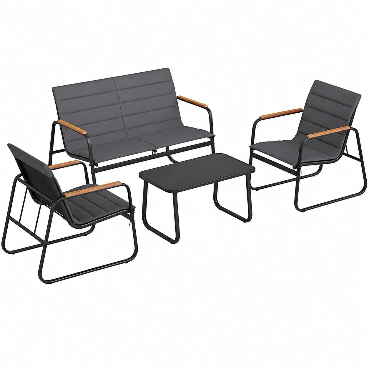 COSTWAY Balkon-Lounge-Set, 4-teilige Gartenmöbel mit Tisch und Kissen, Terrassenmöbel für kleine Balkone