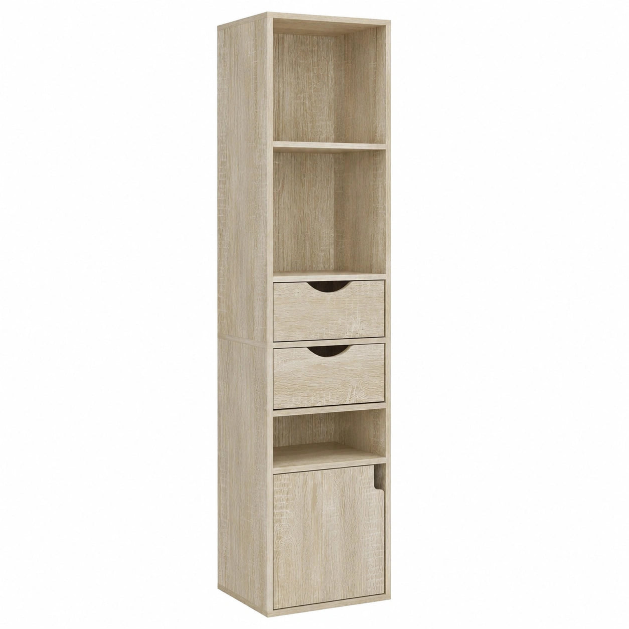 WOLTU Holzregal mit Schubladen und Türen, Büro- und Wohnzimmerregal, Eichenoptik, 30x158x24 cm