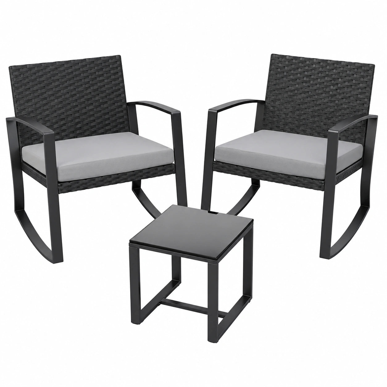 Xbro Balkonmöbel Set aus Rattan, 3-teiliges Gartenmöbel-Set mit Tisch und 2 Stühlen, ideal für Terrasse, Veranda und Garten, Farbe: Grau