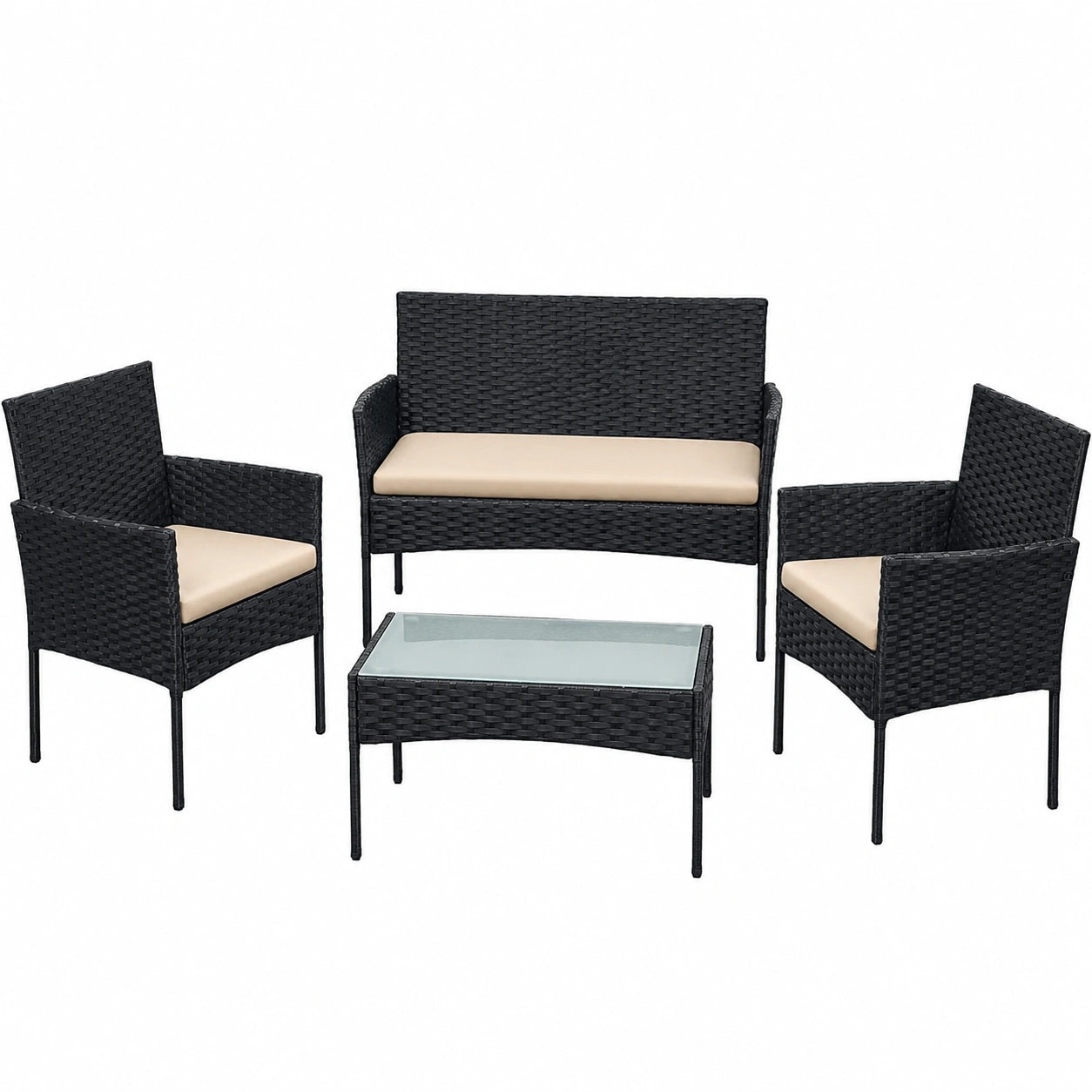 SONGMICS Gartenmöbelset aus PE-Rattan, Balkon- und Terrassenmöbel, robust und wetterfest, Outdoor Lounge in Schwarz-Taupe