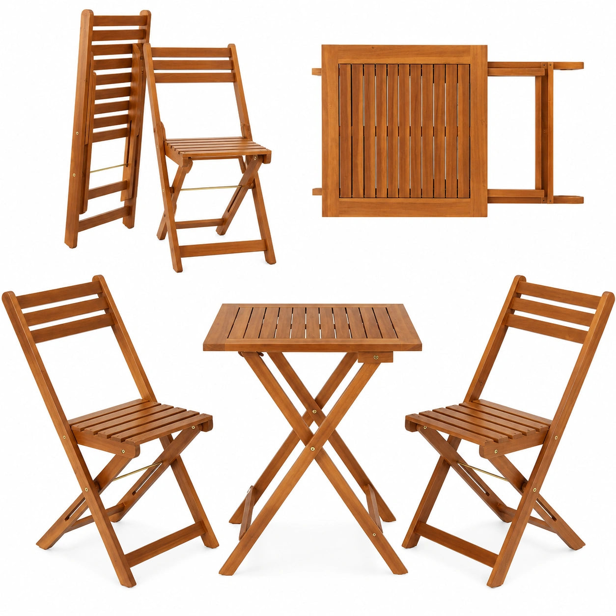 Juskys 3-teiliges Balkonmöbel-Set aus Holz für 2 Personen, klappbar und platzsparend