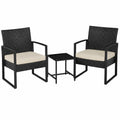 Yaheetech 3-teiliges Balkonmöbel-Set aus witterungsbeständigem Polyrattan, inkl. Sitzkissen und Tisch, ideal für Garten, Terrasse oder Balkon, Schwarz-Beige