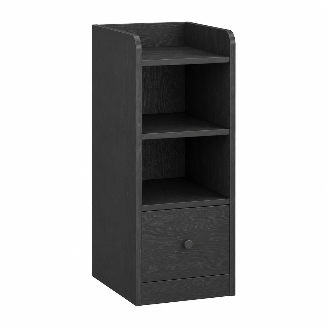 Schmaler Nachttisch mit Ladefunktion, USB & Typ-C Ports, 3-stufige Ablage, Schublade, Schwarz für Schlaf- und Wohnzimmer