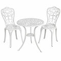 Pamapic 3-teiliges Bistro-Set, Bistrotisch mit Schirmloch und 2 Stühlen aus Aluminium, Gartenmöbel für Terrasse, Balkon und Veranda, Weiß