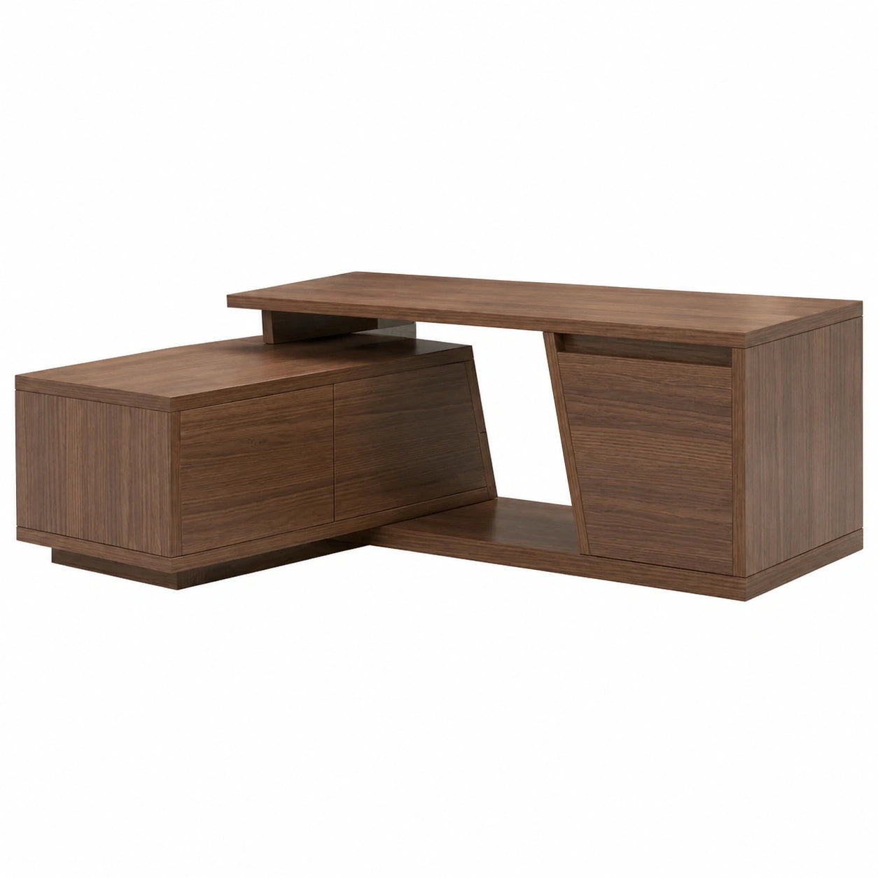 Moderner Walnuss TV-Schrank mit ausziehbarer Länge und Drehfunktion, 3 Schubladen, für Wohnzimmer