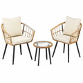 Pamapic Rattan Balkonmöbel-Set, 3-teilig, mit Bistrotisch und abnehmbaren Kissen, ideal für Terrasse und Veranda, beige
