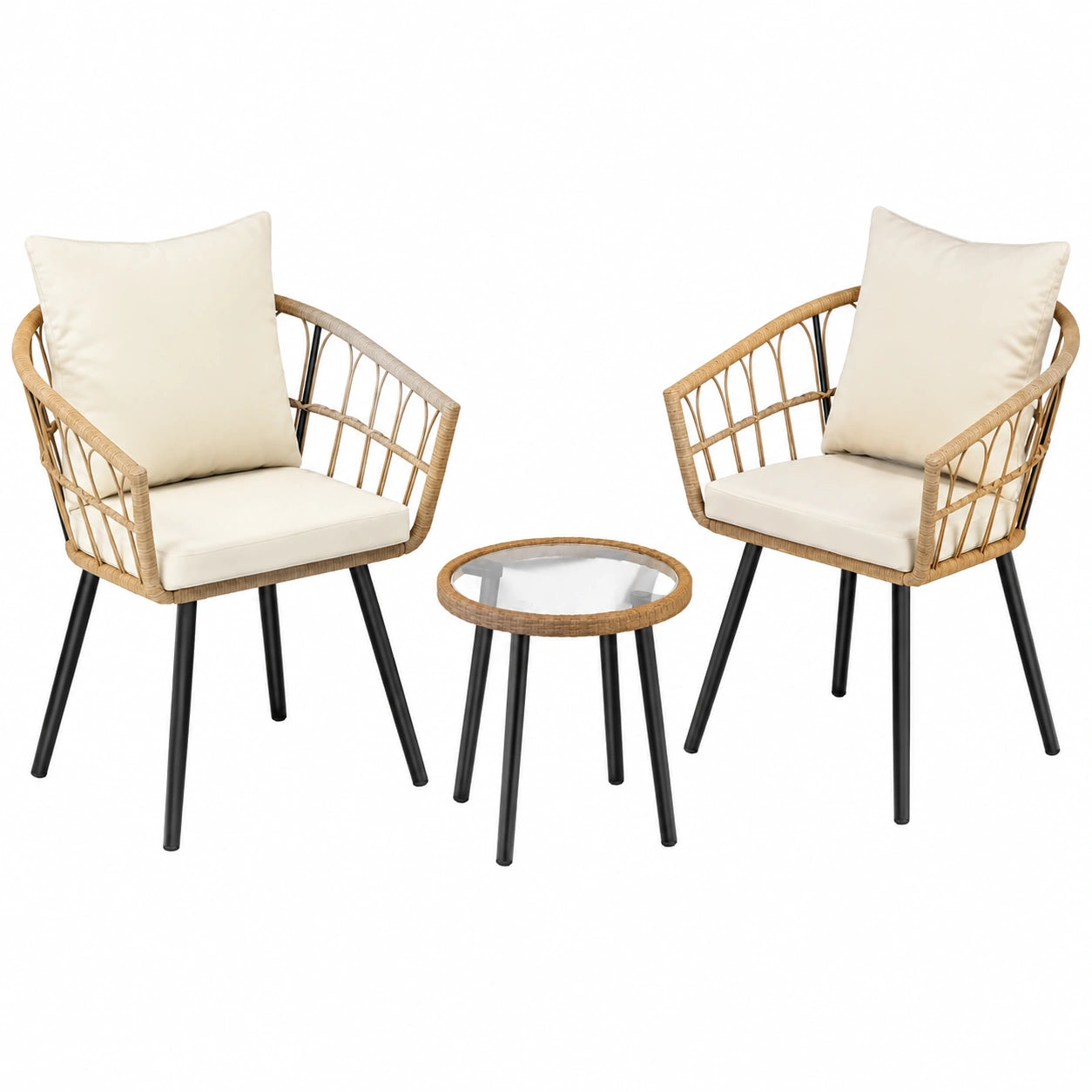 Pamapic Rattan Balkonmöbel-Set, 3-teilig, mit Bistrotisch und abnehmbaren Kissen, ideal für Terrasse und Veranda, beige