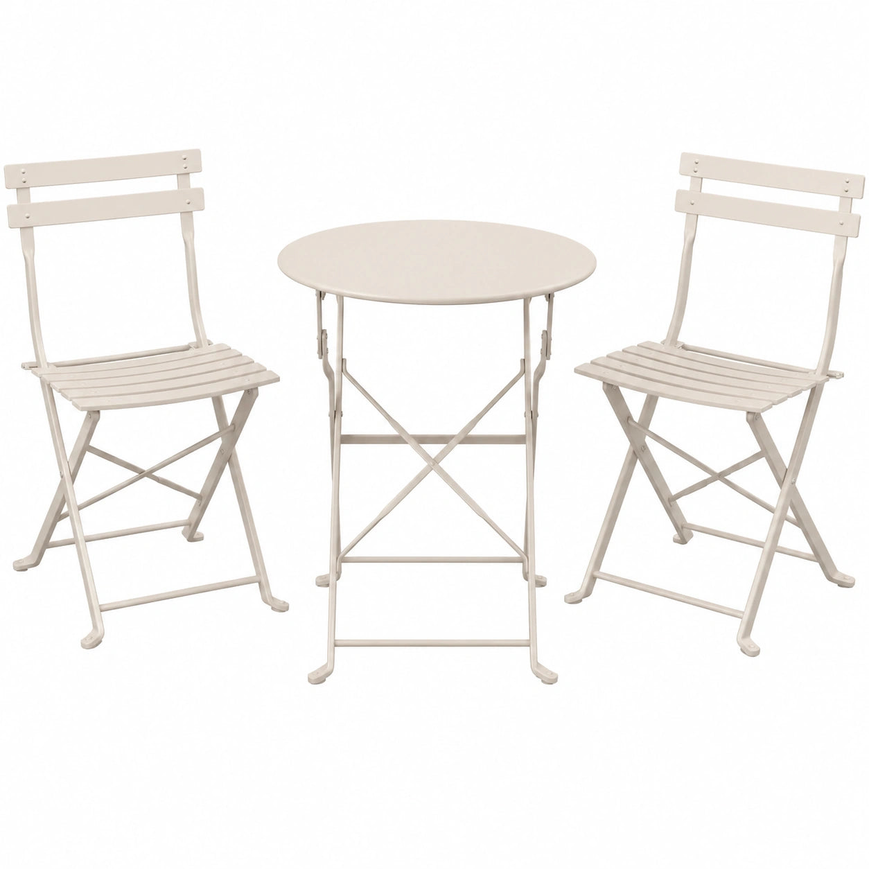 3-teiliges Gartenmöbel-Set aus Stahl, klappbar, wetterfest, für Balkon und Terrasse, cappuccinobeige