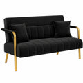 Modernes Zweisitzer-Sofa aus Metall mit Lendenkissen, Schwarz
