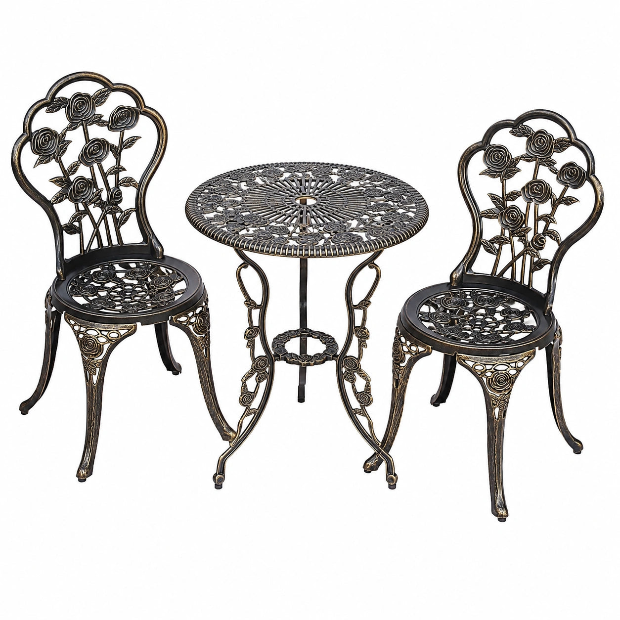 Bistro-Gartenmöbel-Set mit Rosenmuster, 1 Tisch und 2 Stühle, Antik-Rose