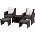 OC Orange-Casual 5-teiliges Outdoor-Set, Balkonmöbel mit Kissen, brauner Rattansessel, Hocker und Couchtisch, ideal für Garten, Terrasse und Veranda (Dunkelgrau)