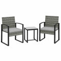Outsunny 3-teiliges Rattan-Bistro-Set mit Kissen, Gartenmöbel für Balkon und Terrasse, Hellgrau