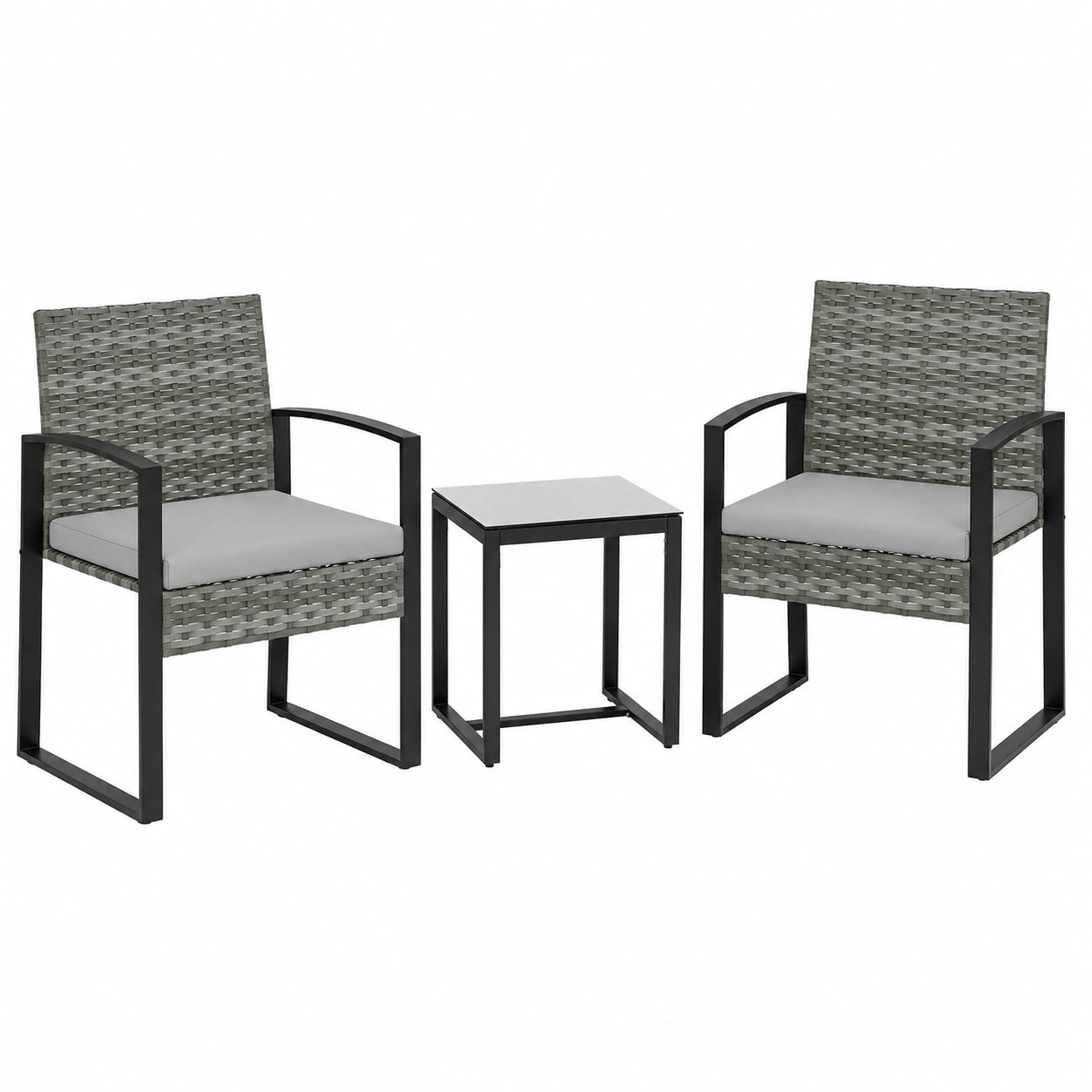 Outsunny 3-teiliges Rattan-Bistro-Set mit Kissen, Gartenmöbel für Balkon und Terrasse, Hellgrau