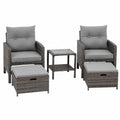 Amopatio 5-teiliges Gartenmöbel-Set aus Polyrattan, wetterfeste Lounge mit Hockern und Glastisch, Sitzkissen für Terrasse und Balkon, Grau