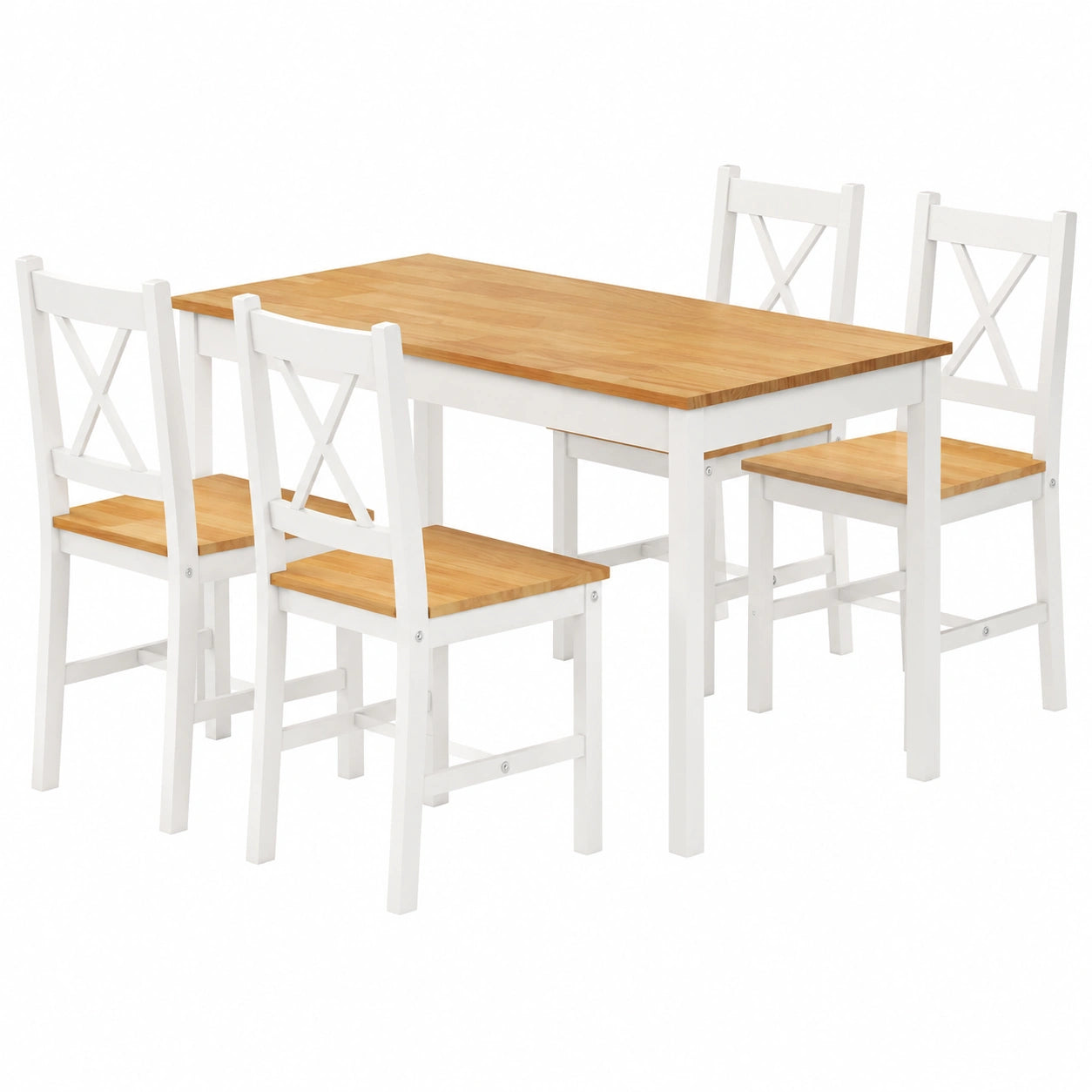 Moderner 5-teiliges Esszimmer-Set mit Tisch und 4 Stühlen, Weiß & Teak