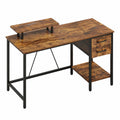 Multifunktionaler Schreibtisch mit Steckdose und Monitorhalter, 2 Schubladen, 120x50cm, Braun – Ideal für Büro und Zuhause