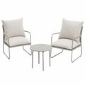 Gartenmöbel-Set 3-teilig: Rattan-Sessel mit Polster & Metalltisch, wetterfest für Balkon & Terrasse, Beige