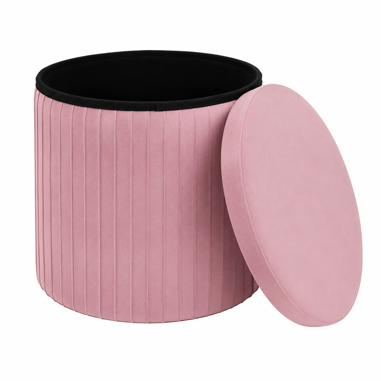 WOLTU Runder Aufbewahrungshocker aus Samt, faltbare Sitztruhe mit Deckel, gepolstert, Ø38xH36 cm, Rosa