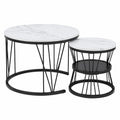 Runder Couchtisch-Set mit Stauraum, Marmoroptik & Metallgestell, Beistelltisch für Wohnzimmer & Balkon, 2er Set, Schwarz