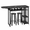 Barset mit Tresentisch und 2 Barhockern, industrieller Esstisch mit Weinglashalter und Ablage, Küchentisch für Bar, Bistro und Wohnzimmer, in Schwarz