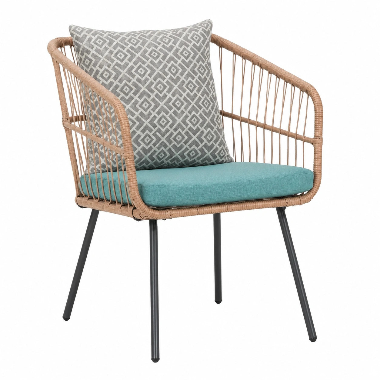 OC Orange-Casual 3-teiliges Bistro-Set: Wetterfeste Rattan-Gartenmöbel mit 2 Stühlen und Tisch, ideal für Veranda, Garten oder Balkon, Türkis