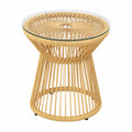 Runder Beistelltisch aus Rattan mit Glasplatte für Garten und Balkon, 40x40x42cm, Beige