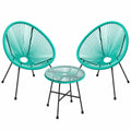 SONGMICS 3-teiliges Balkonmöbel-Set mit Glas-Tischoberfläche, 2 Stühle, für Terrasse und Garten, türkisblau