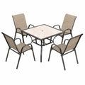 PHI VILLA 5-teiliges Gartenmöbel Set mit quadratischem Tisch in Marmoroptik und 4 stapelbaren Stühlen, wetterfestes Metall für Terrasse