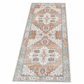 Orientalischer Blumendruck-Läufer 60x210 cm - Rutschfester Teppich für Flur, Wohnzimmer und Küche in Orange/Blau